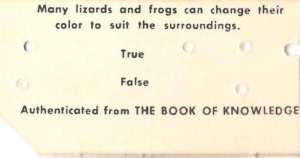 Lizards and Frogs Punch Card Questions