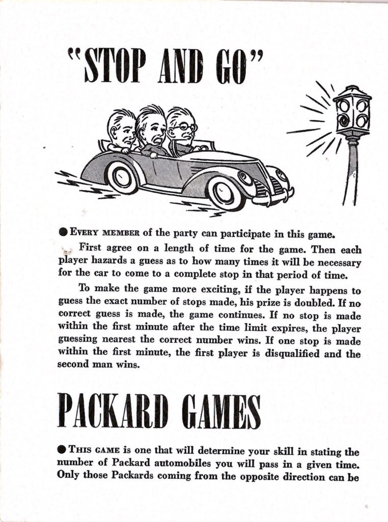Two Fun Road Games. Stop and go and Packard Games