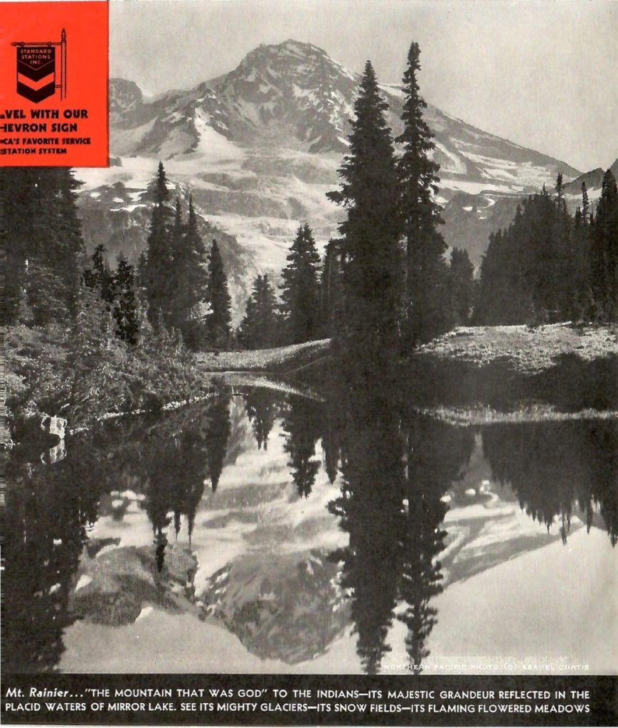 A black and white photo from 1936 of Mount Rainier in Washington state.