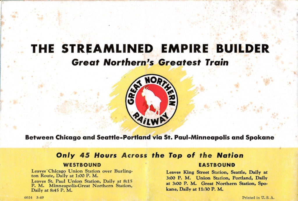 A logo of the Great Northern Railway and information about the Empire Builder, Great Northern’s greatest train.