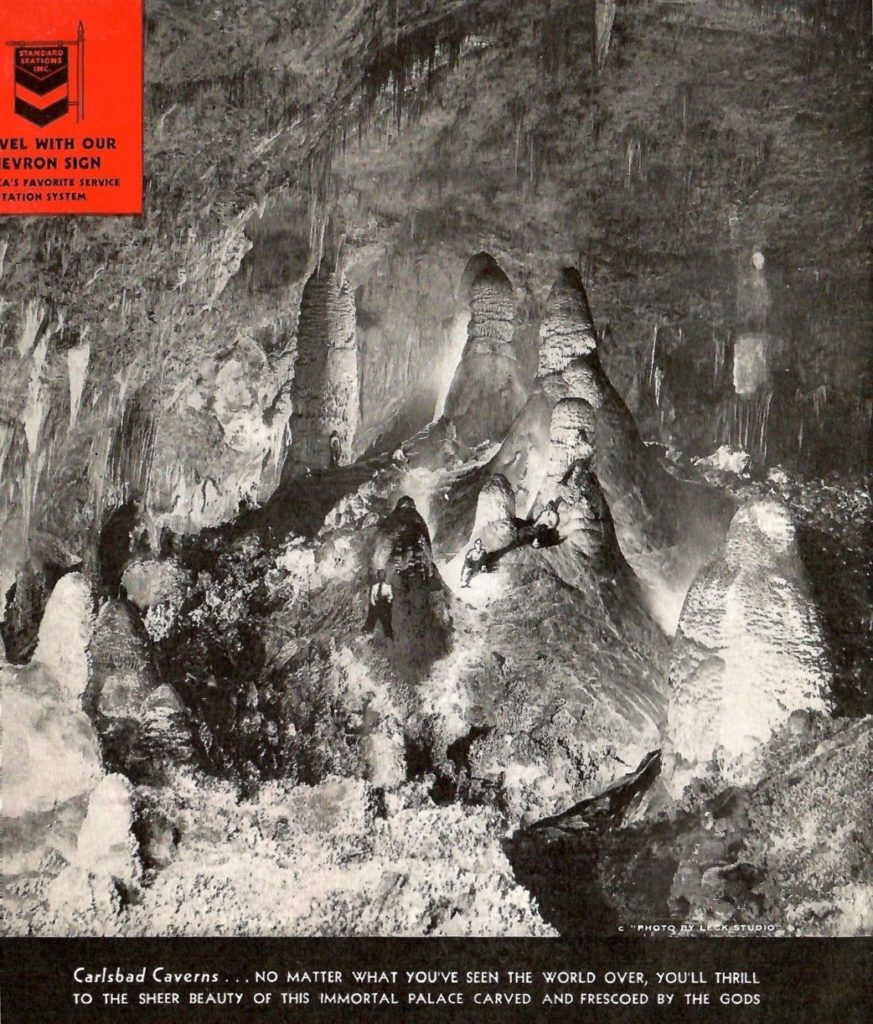 A black and white photo from 1936 of Carlsbad Caverns