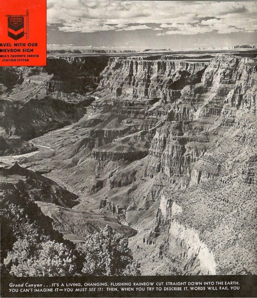 A 1939 black and white photo of the Grand Canyon.