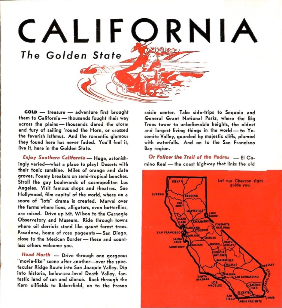 A suggested route for drivers to tour the state of California.