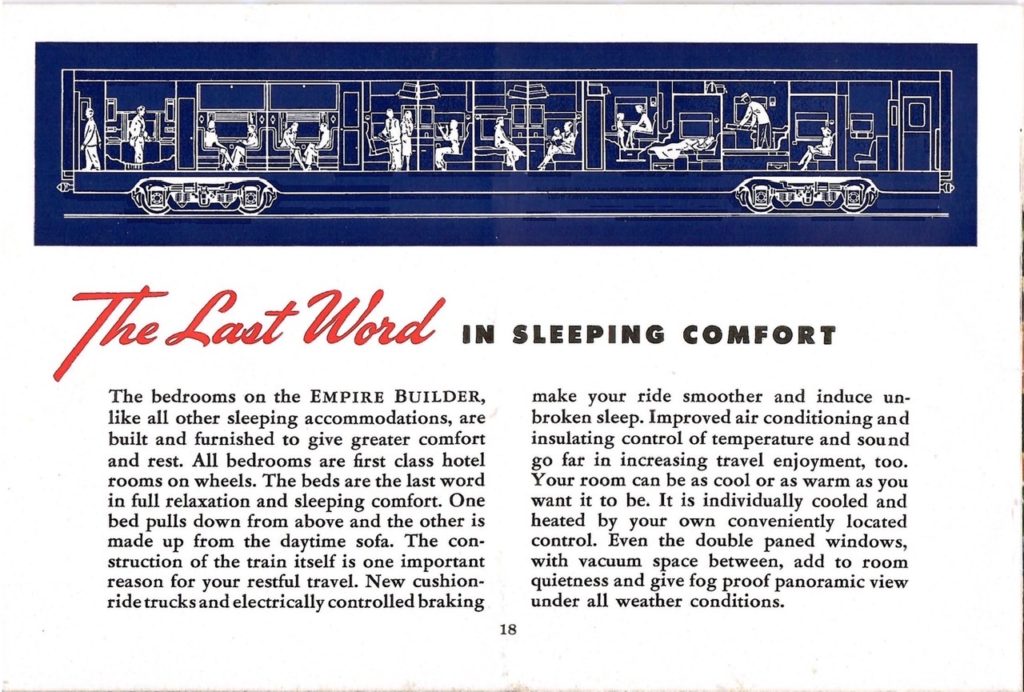 The last word in sleeping comfort. A drawing of a bedroom car on the train along with a description about the car.