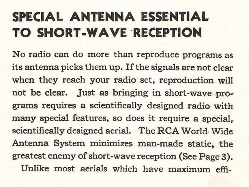 A description of The RCA World Wide Antenna System.