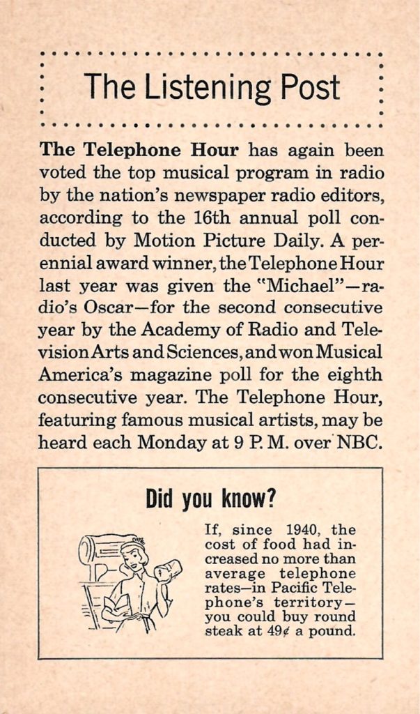 An  article about a radio show called the Telephone Hour. It broadcast on NBC.