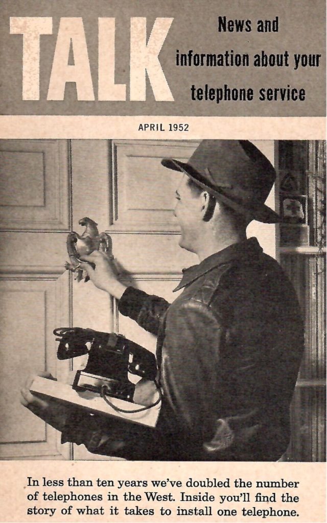 The cover of the April 1952 edition of the Talk telephone news, put out by Pacific Telephone Company.