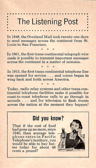 Trivia about the speed in which communications travel coast to coast, either by mail, telegraph, or telephone.