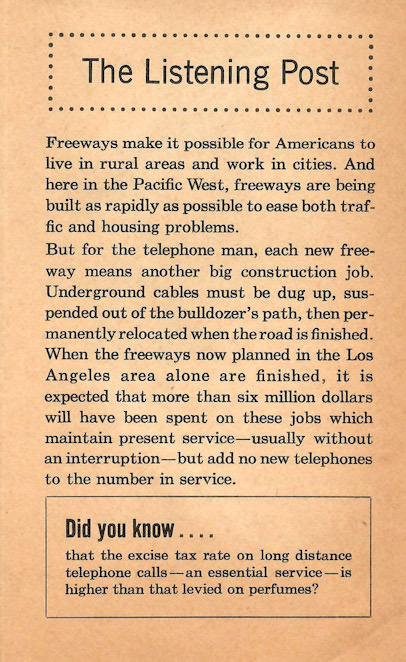 Article on how telephone lines have to be moved before a new freeway can be built.