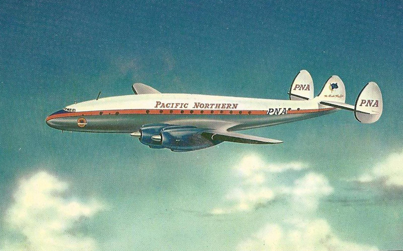 A painting of a vintage Lockheed Constellation airplane flown by Pacific Northern Airlines!