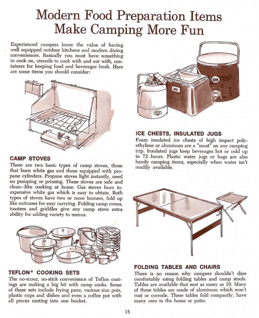Portable cooking equipment is essential to win a camping challenge. Don’t forget cooking sets, camp stoves, ice chests and folding tables and chairs.