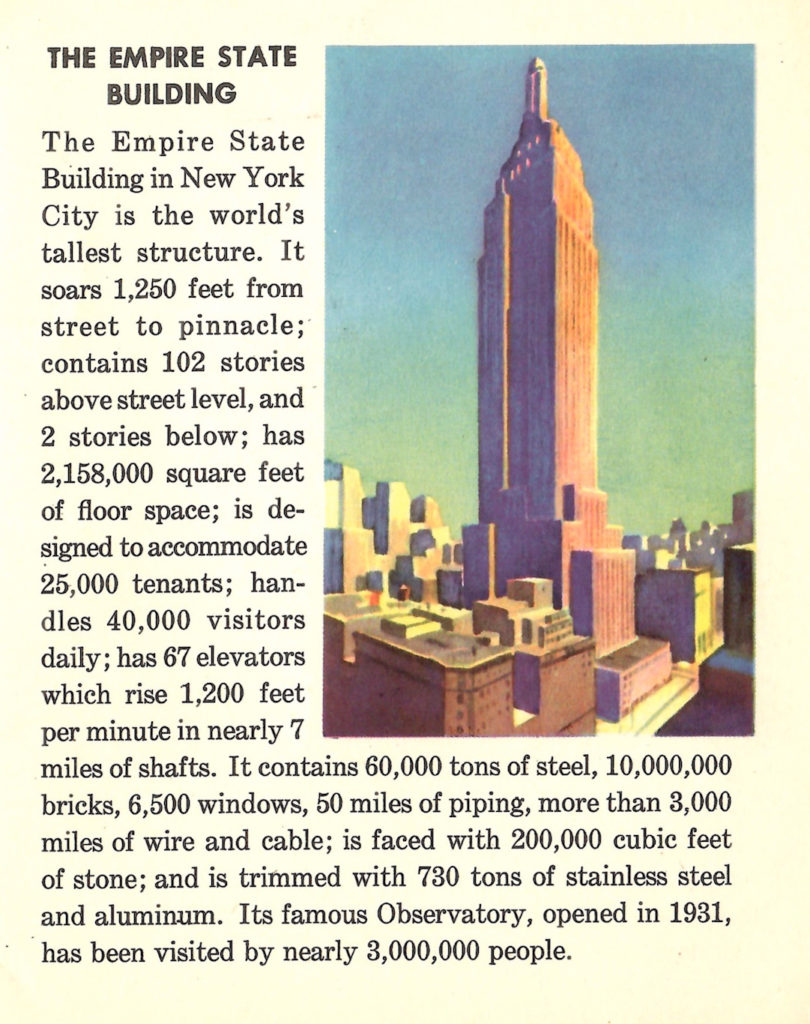 A painting of the famous Empire State Building, along with an article with details about the structure.