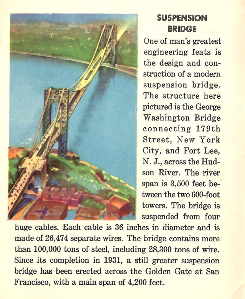 One modern wonder is a suspension bridge. Here is a painting along with an article about the bridges.