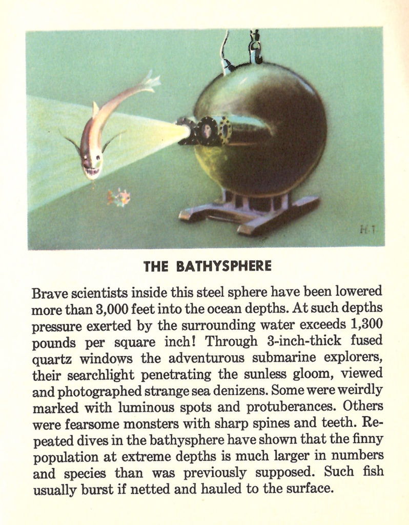 A painting of a bathysphere, and an article about the submersible.