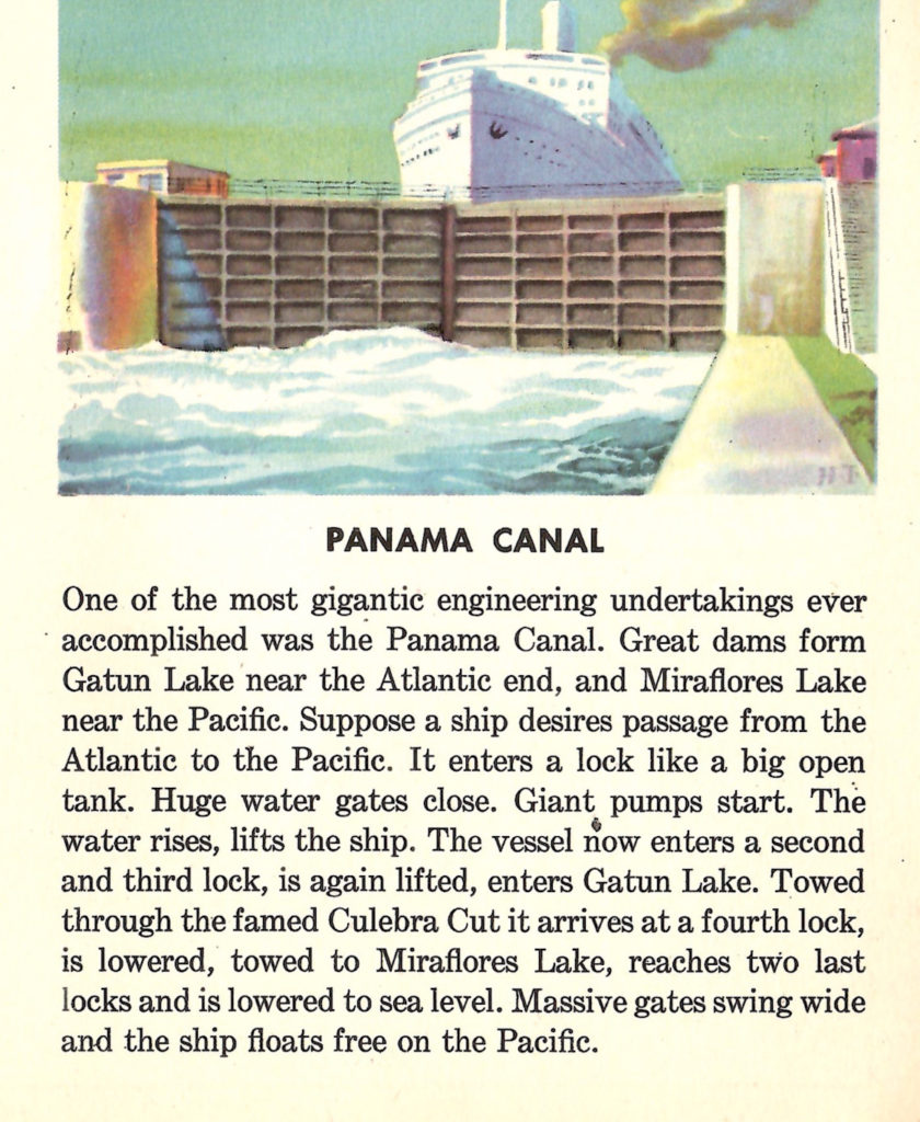 A painting of the Panama Canal along with an article about the structure.