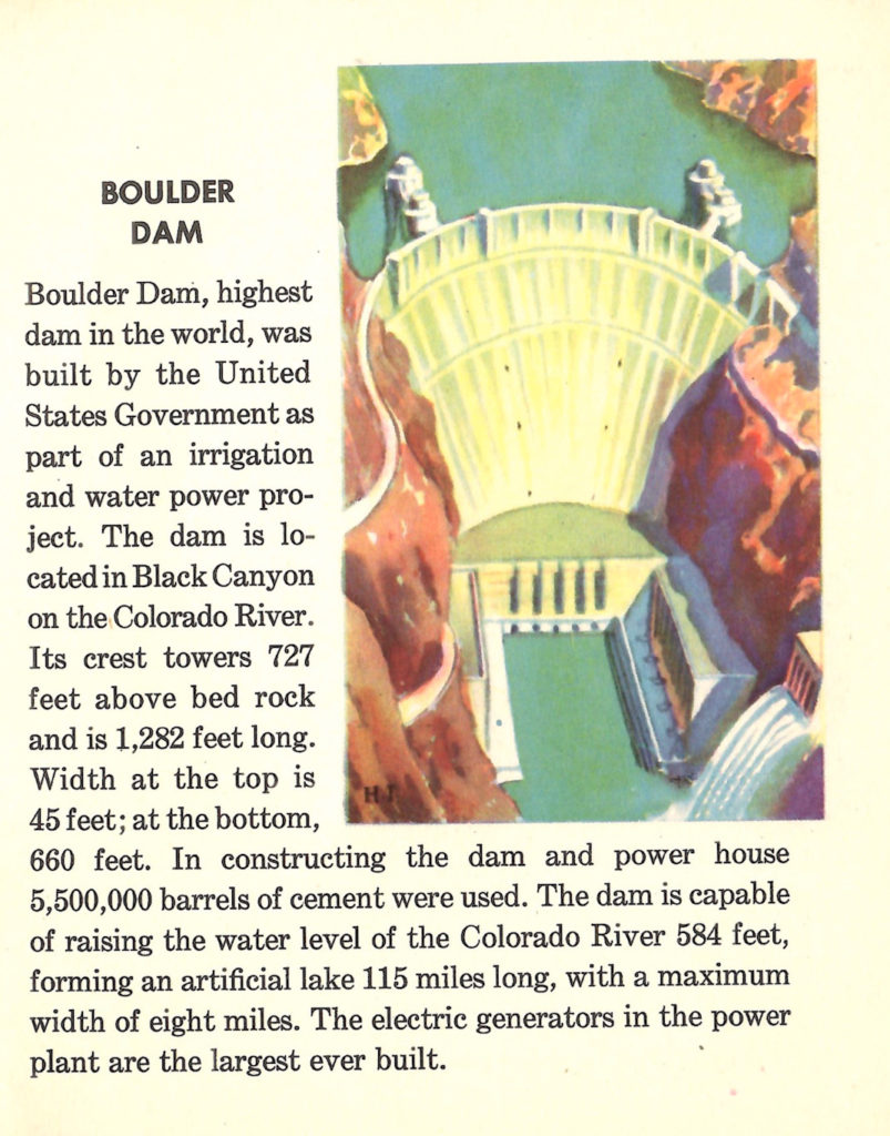 A painting of Boulder Dam along with an article about the structure.