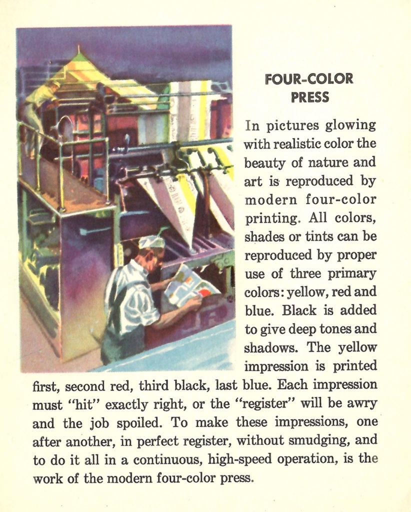 Modern Wonders are found here, in a painting an article about a printing process called the four color press.