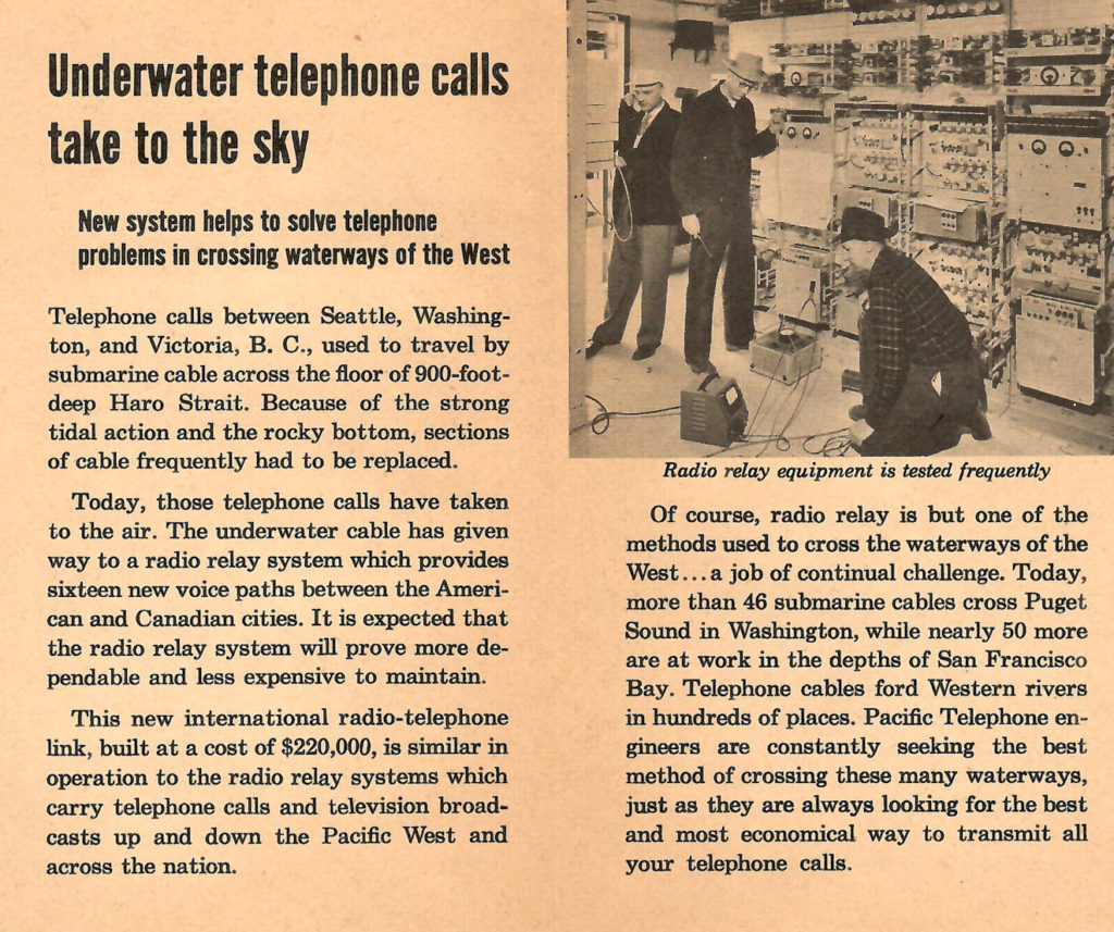 An article about radio relays replacing underwater telephone cables.