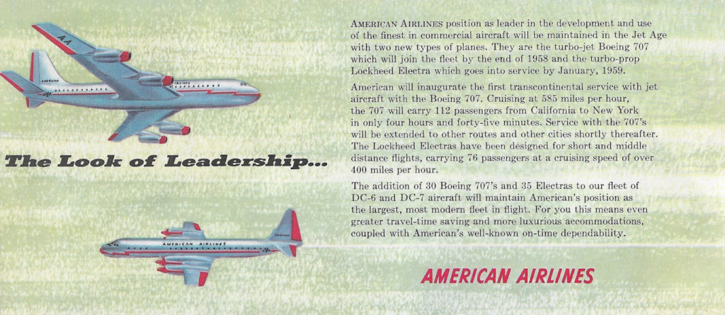 Description of jet powered aircraft used by American Airlines in the late 50s and early 1960s.