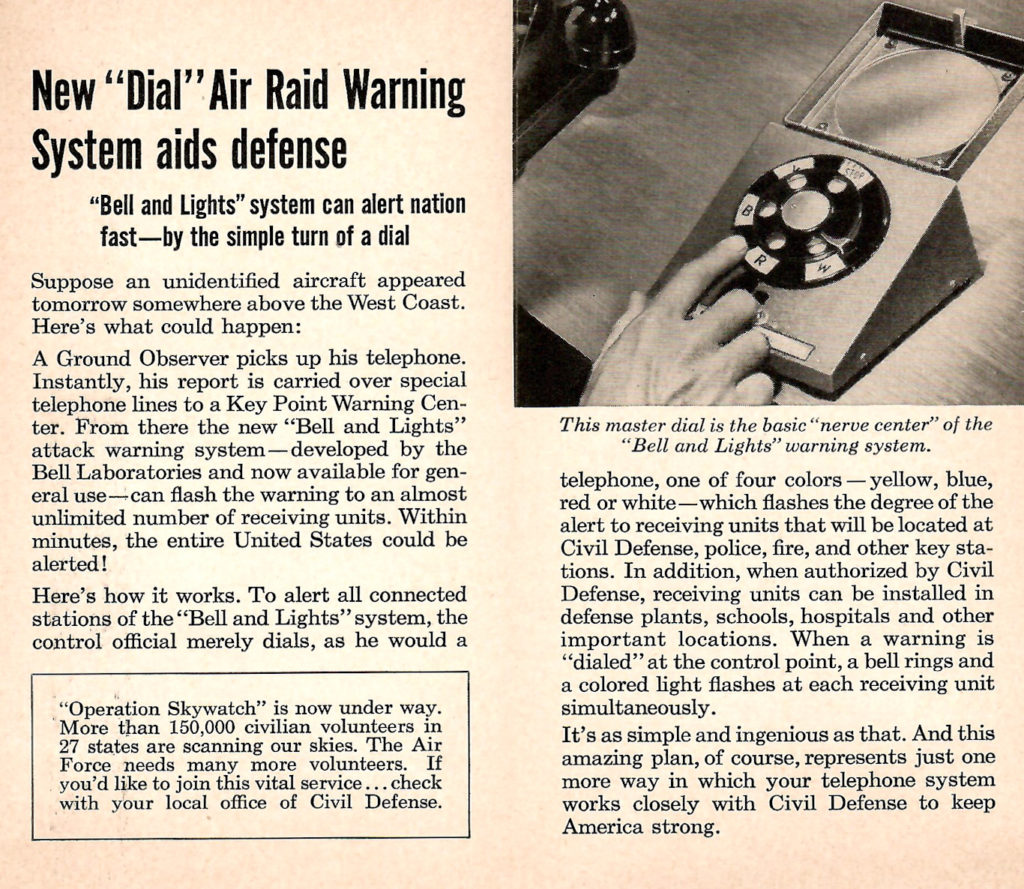 An article about a system developed by Bell Laboratories that would warn of an impending air raid.