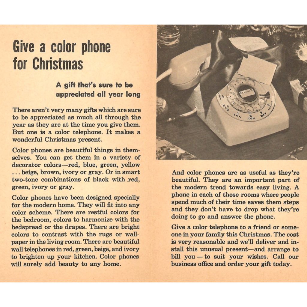 An article about various phones available for purchase in 1955. They came in designer colors.