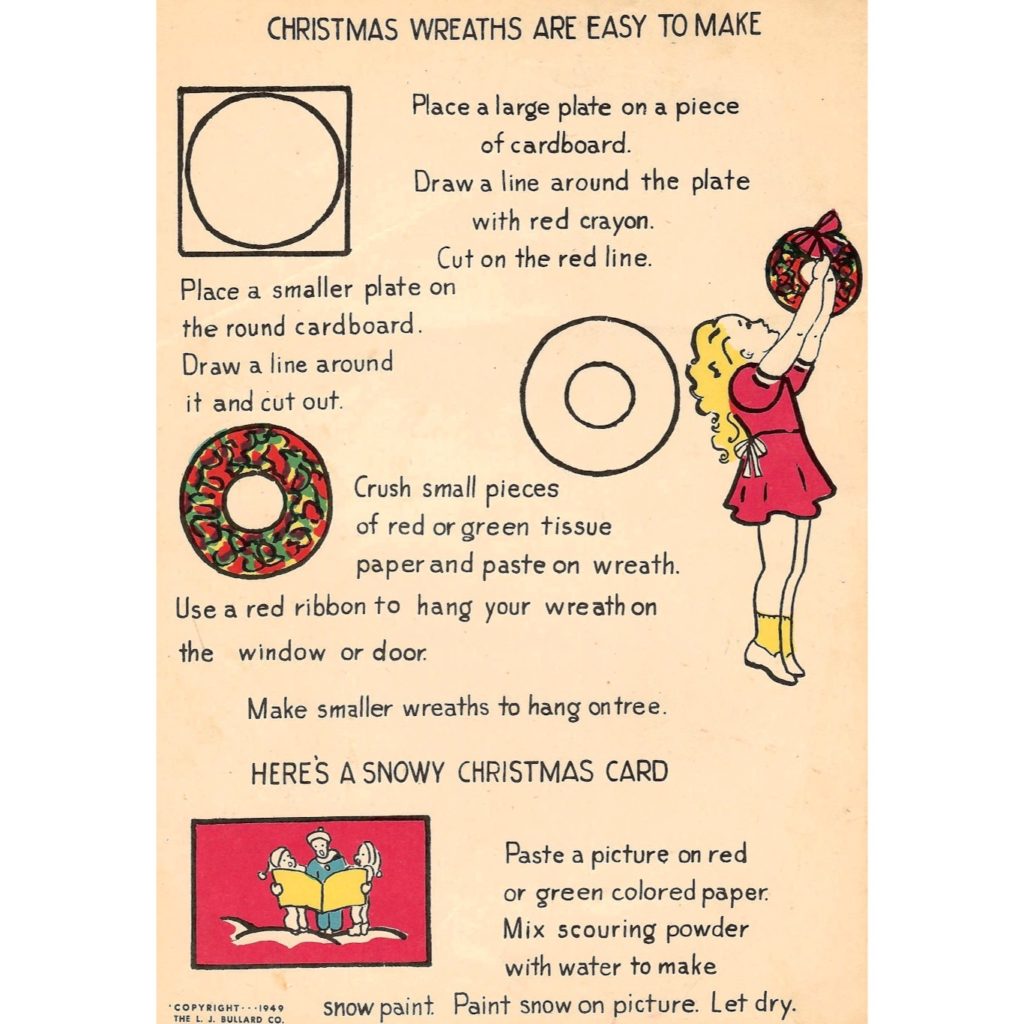 Instructions to make a wreath and a Christmas card.