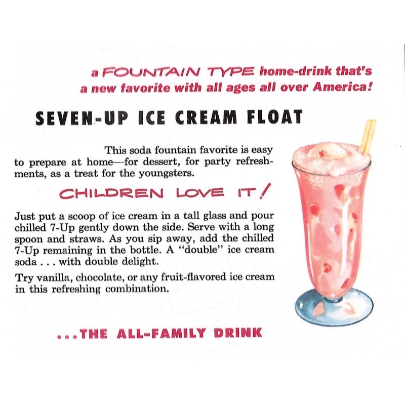 Recipe for a 7-Up ice cream float.