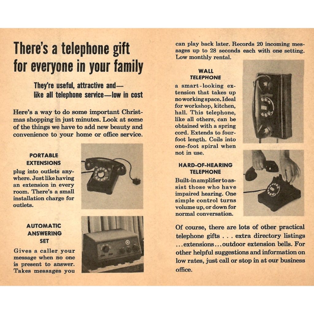 Various telephone gifts available for purchase in 1954.