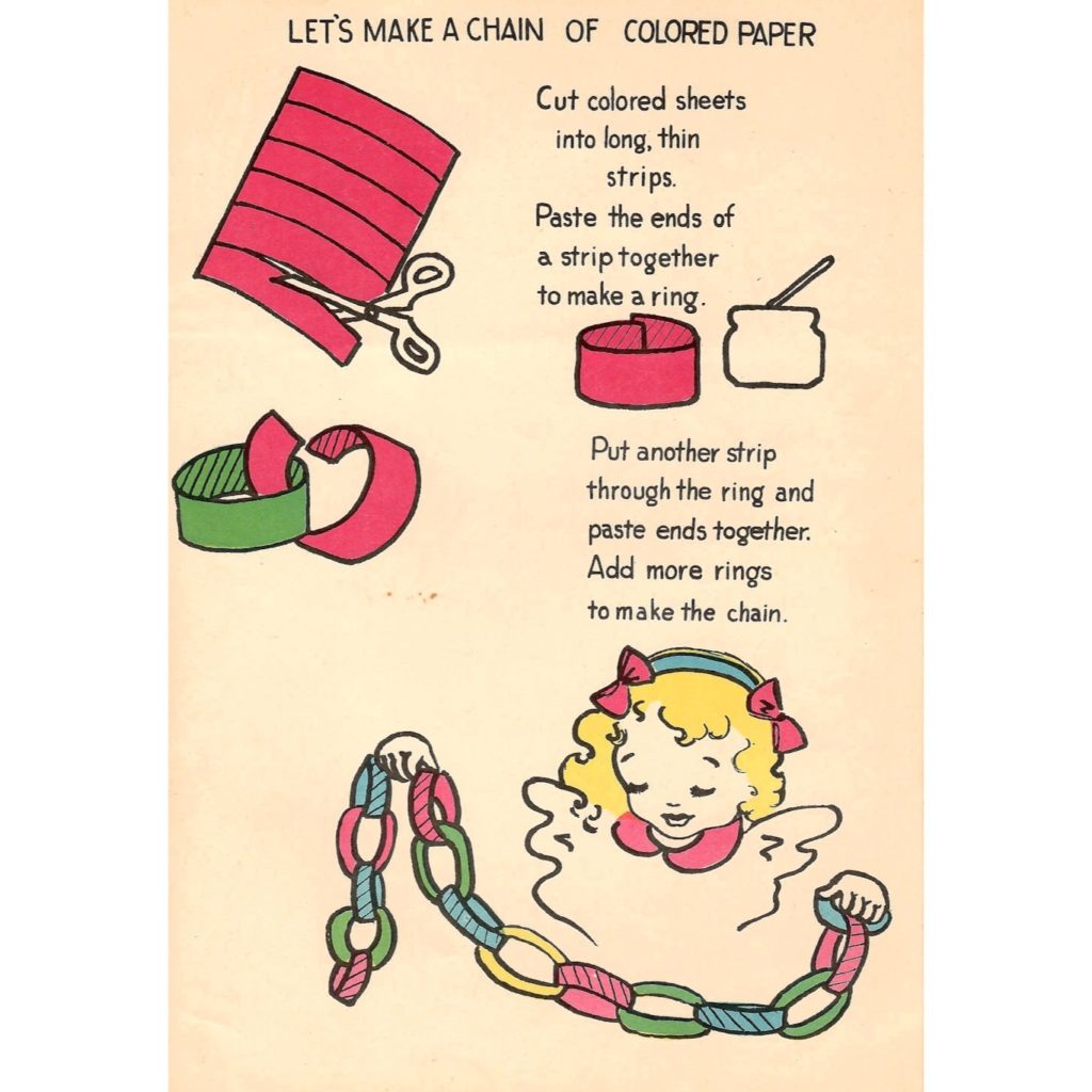 Instructions to make a chain of colored paper.