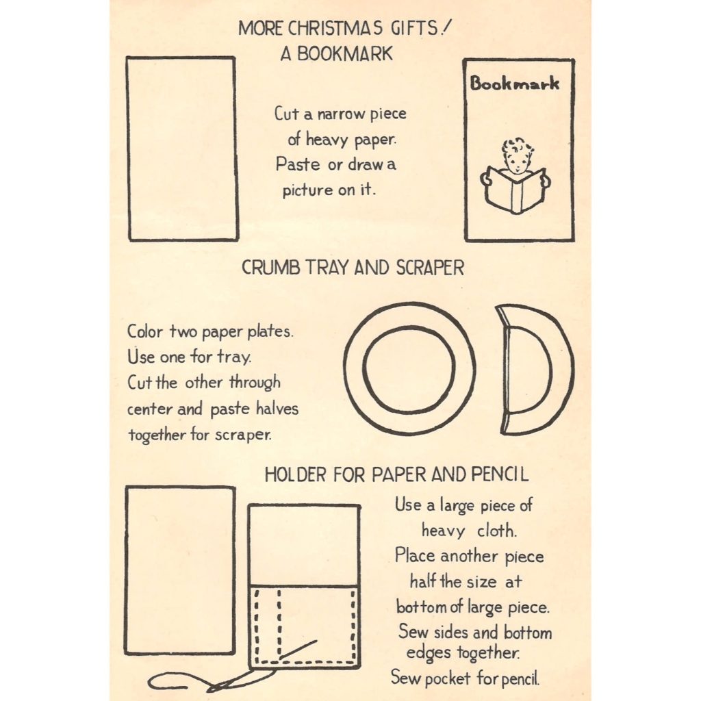 Instructions to make bookmark, pencil holder and crumb tray.