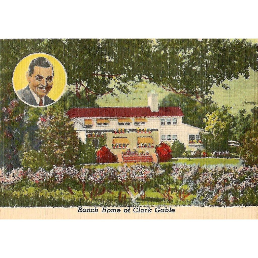 1940s Linen Postcard Showing Clark Gable’s Home.