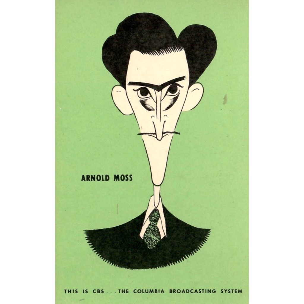 CBS Postcard featuring a caricature drawing of Arnold Moss.