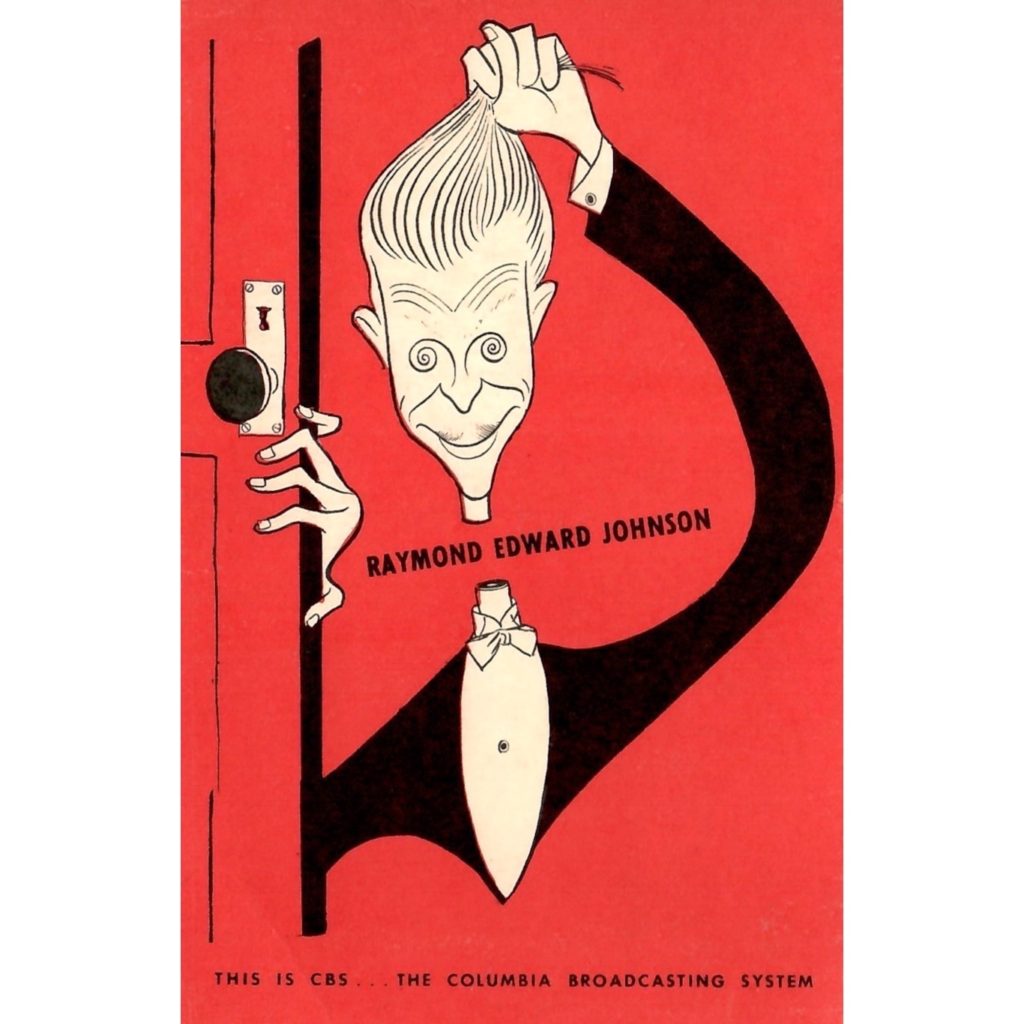 CBS Postcard featuring a caricature drawing of Raymond Edward Johnson.