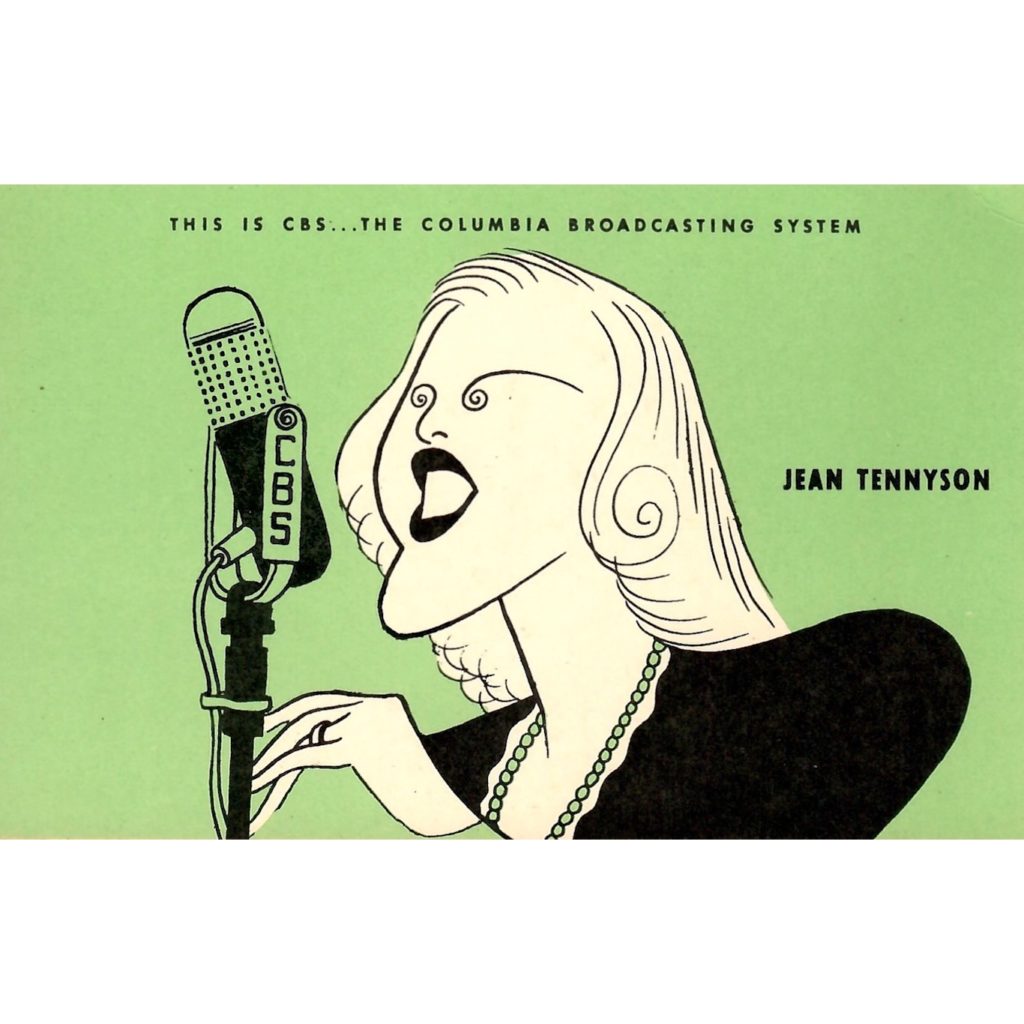 CBS Postcard featuring a caricature drawing of Jean Tennyson.
