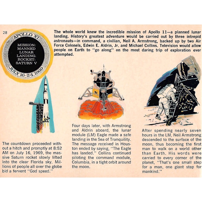 Comic book description of the Apollo 11 moon mission.