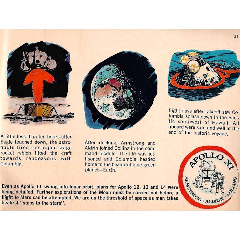 Comic book description of the Apollo 11 splashdown.