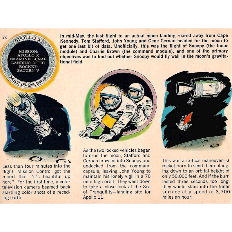 Comic book description of the Apollo 10 moon mission.