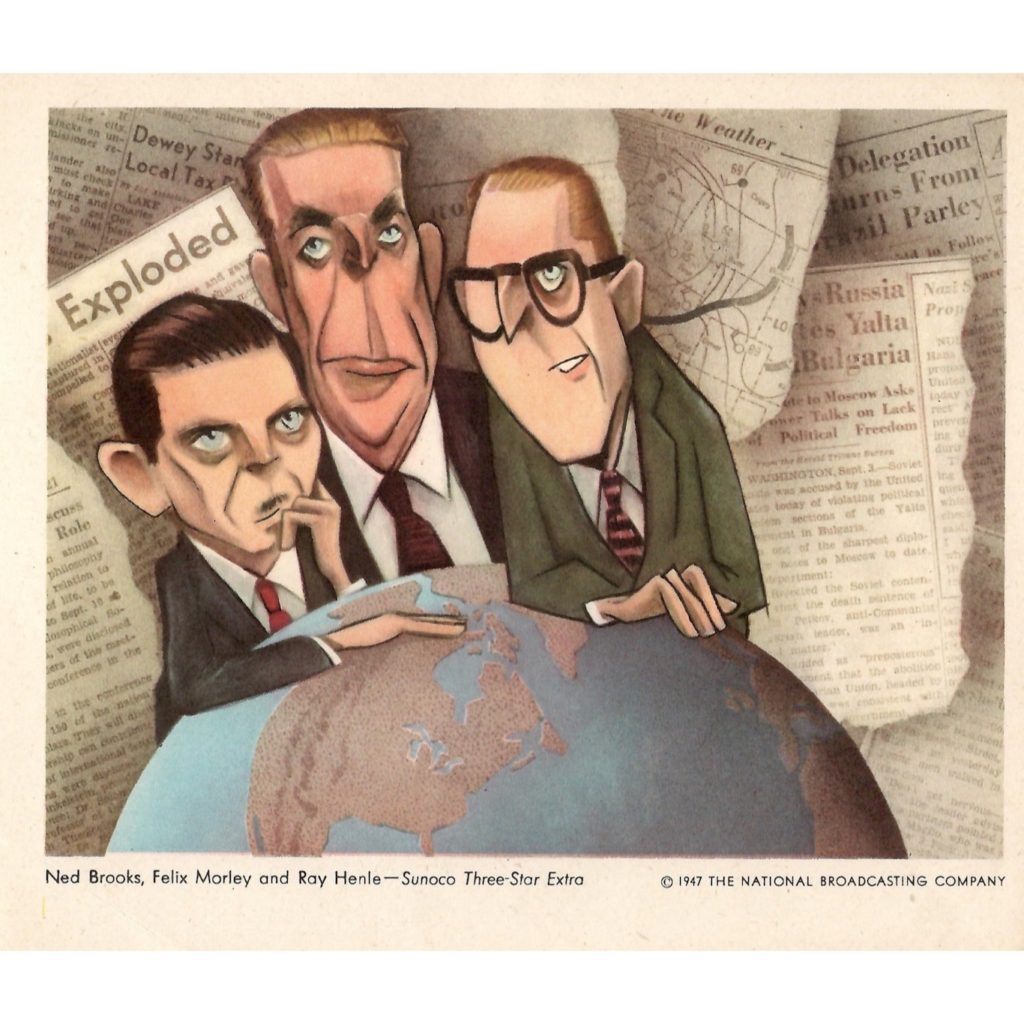A drawing of The Sunoco Three-Star Extra news program made by artist Sam Berman for an NBC promotional book in 1947.