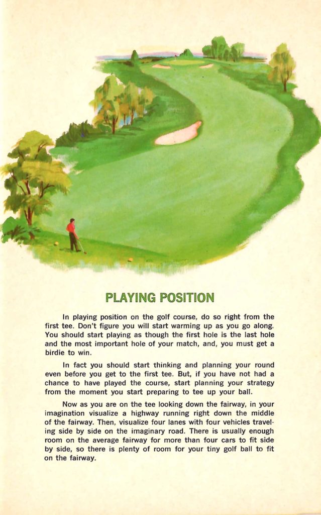 Playing Position. Tips found inside the "Seagram's Guide to Strategic Golf" booklet.