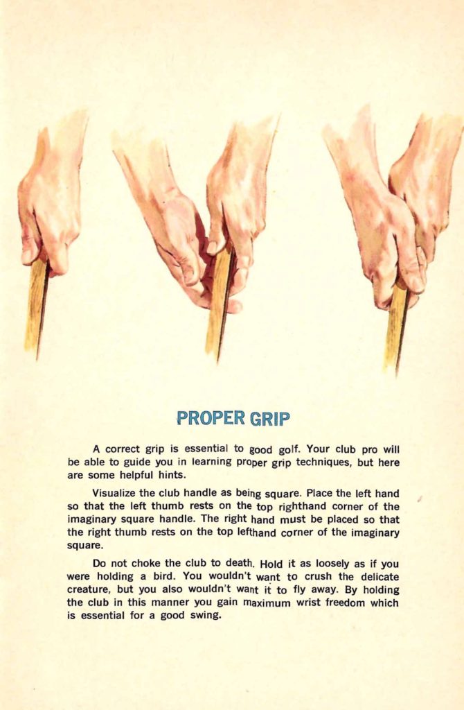 Proper Grip. Tips found inside the "Seagram's Guide to Strategic Golf" booklet.