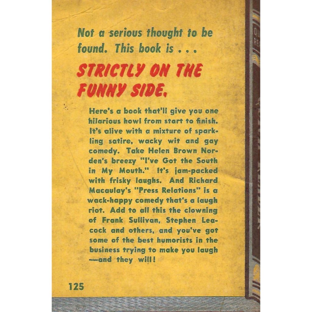 Back cover of a quick reader book called Strictly on the Funny Side.