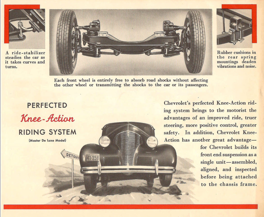 Page from a 1939 Car Calendar. Description of a Chevrolet Knee Action Riding System which provides a smoother ride.