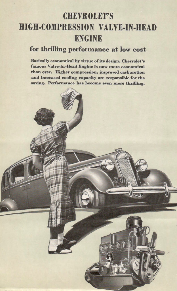 Page from a 1936 Car Calendar. Description of Chevrolets high-compression engine.