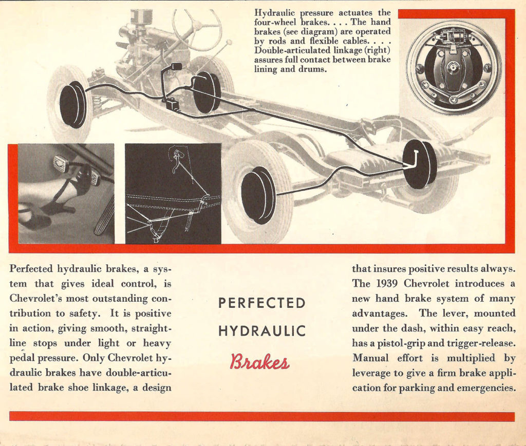 Page from a 1939 Car Calendar. Description of Chevrolet's hydraulic brakes.