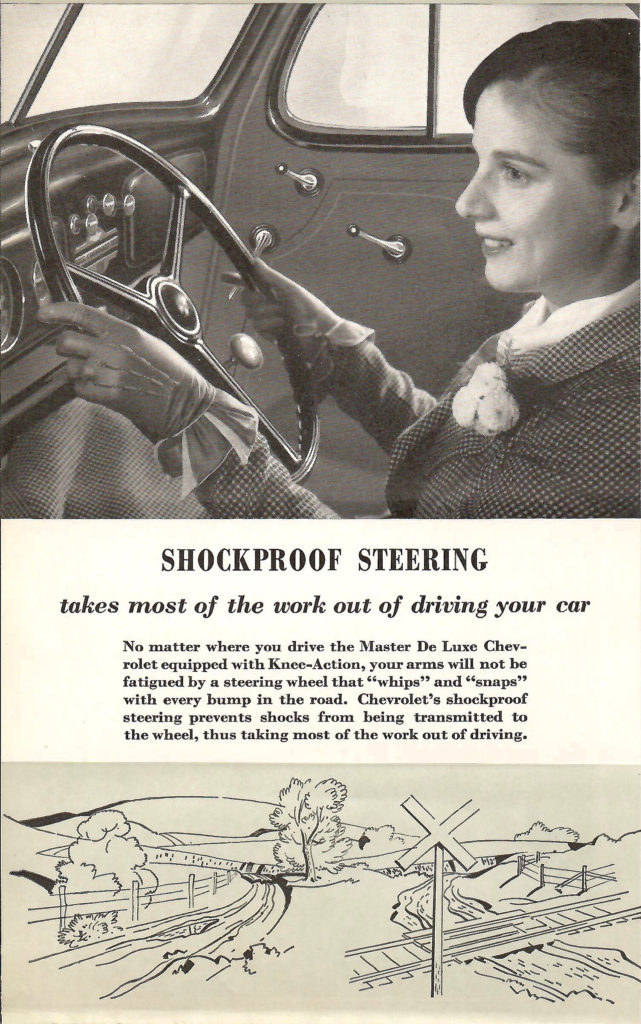Page from a 1936 Car Calendar. Description of Chevrolet's shockproof steering feature.