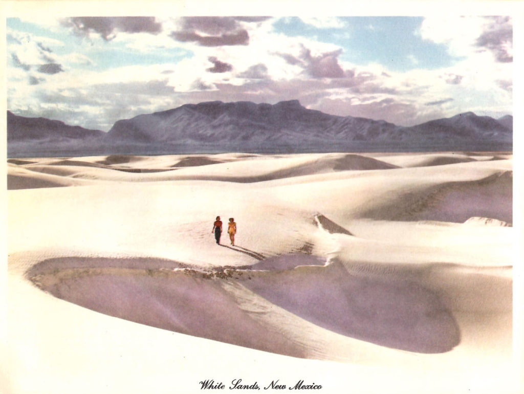 White Sands New Mexico. A page from the "Scenic West" travel guide published by Standard Oil.
