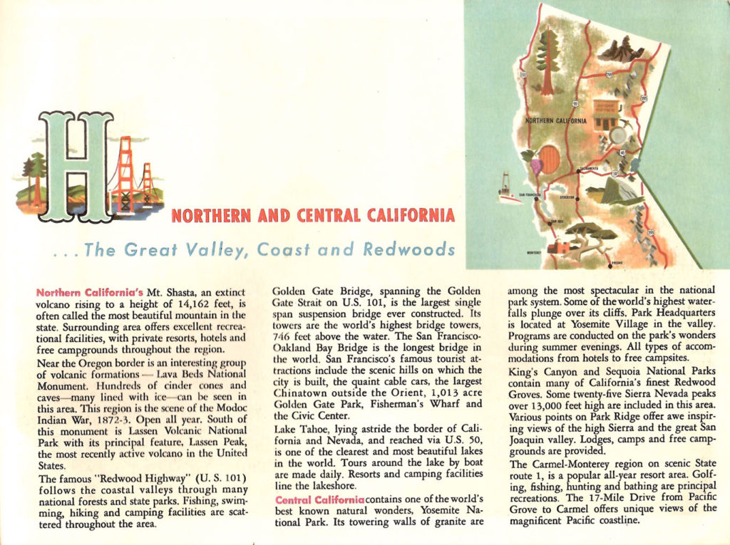 North Central California. A page from the "Scenic West" travel guide published by Standard Oil.