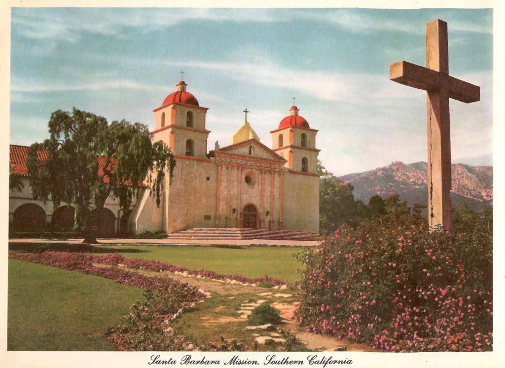 Santa Barbara Mission. A page from the "Scenic West" travel guide published by Standard Oil.