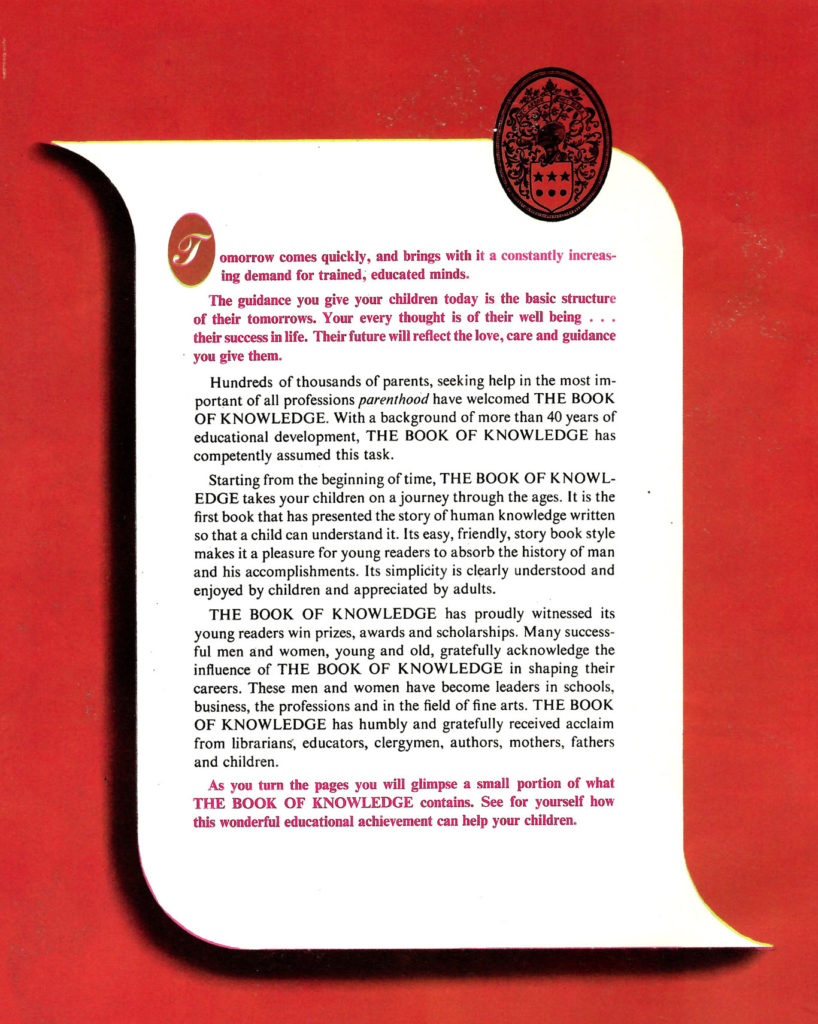 Pledge promised by the Book of Knowledge Encyclopedia Booklet