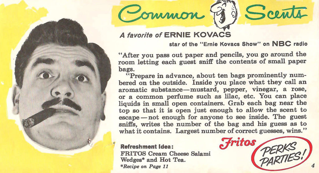 Ernie Kovacs Game. Directions for a party game included in a ideas booklet given out with Fritos in 1960.